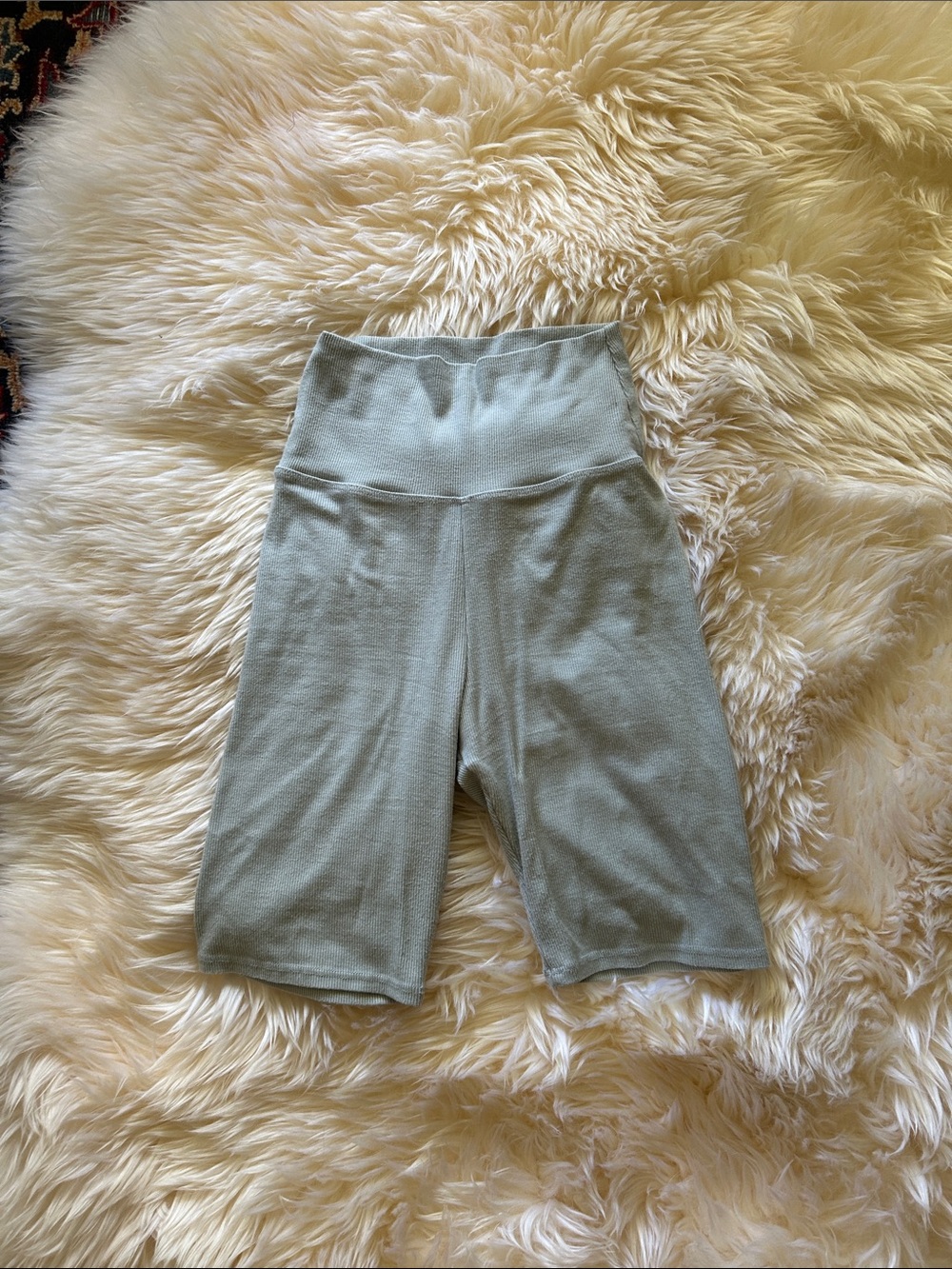 Joah Brown High-Waist Sage Green ribbed Bike Shorts XS